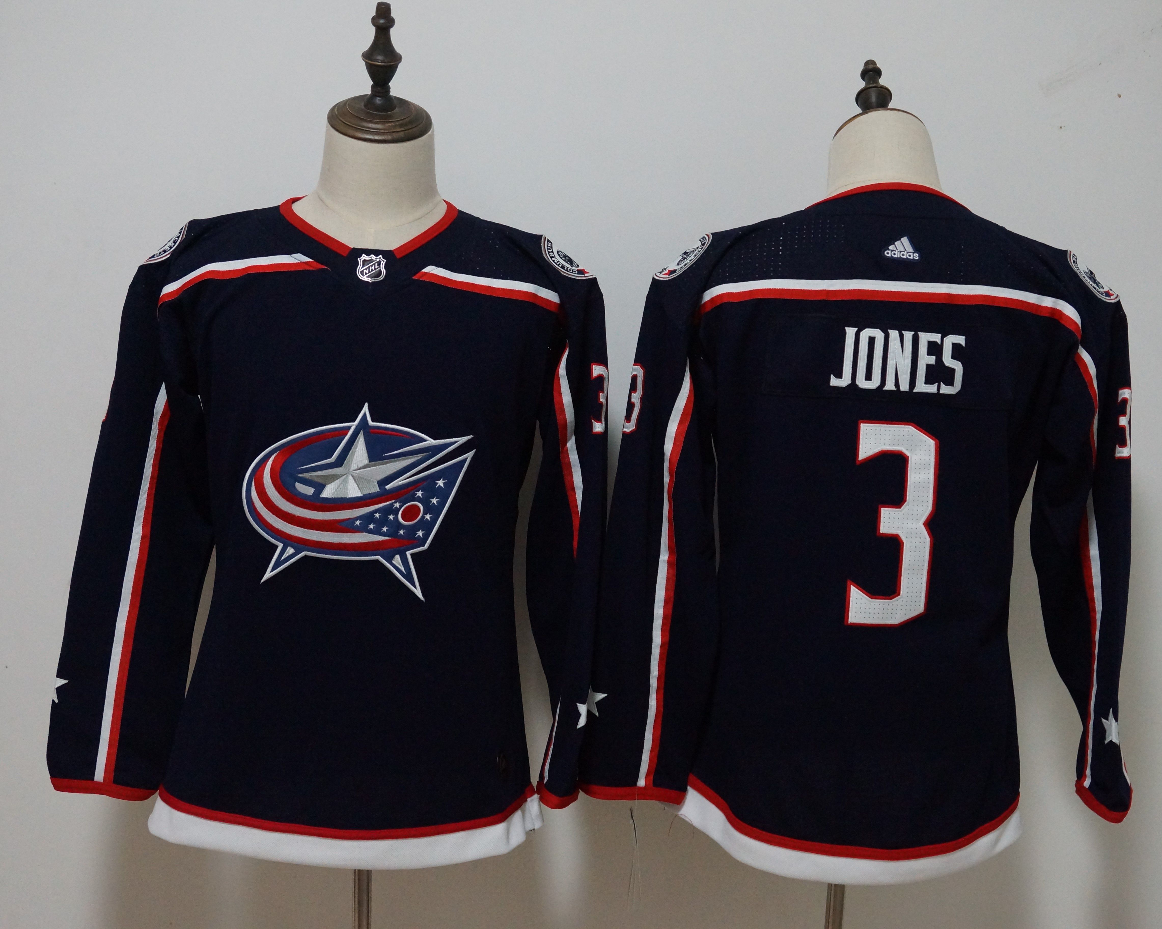 Women Columbus Blue Jackets 3 Jones Blue Hockey Stitched Adidas NHL Jerseys